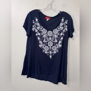 Avant Garde Navy Scoop Neck Top Floral Boho Chic Flowy M